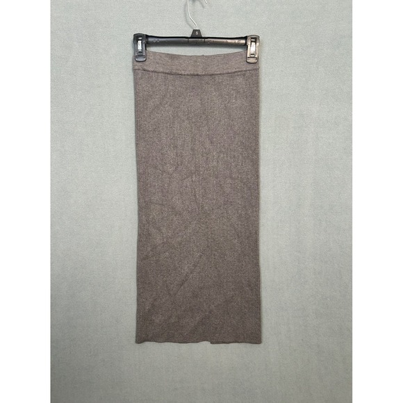 Becod Dresses & Skirts - Becod Ribbed Knit Midi Skirt Brown Taupe Elastic Waist Back Slit 62383 Womens M